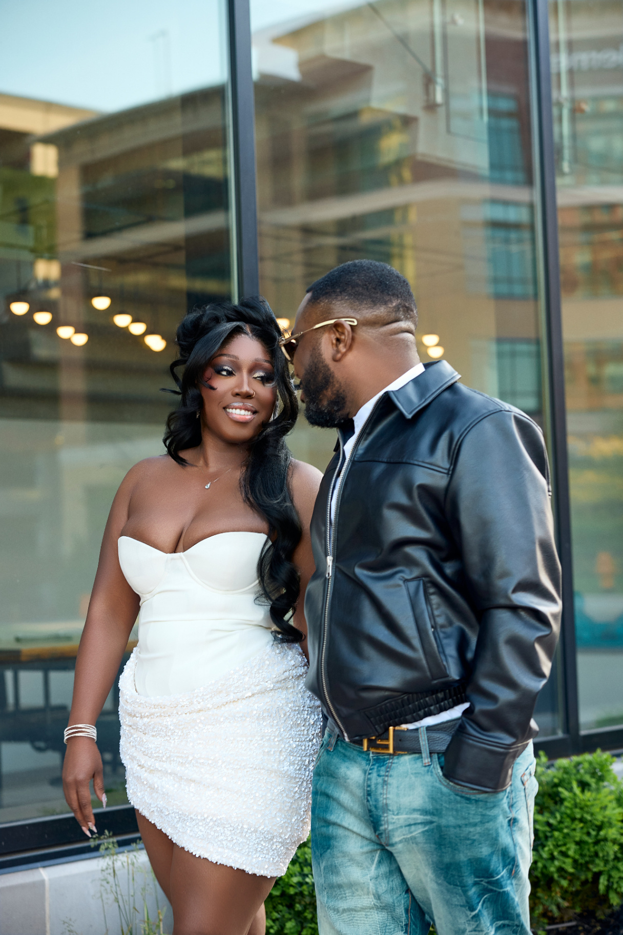 Arinze and Mary sharing a smile outside